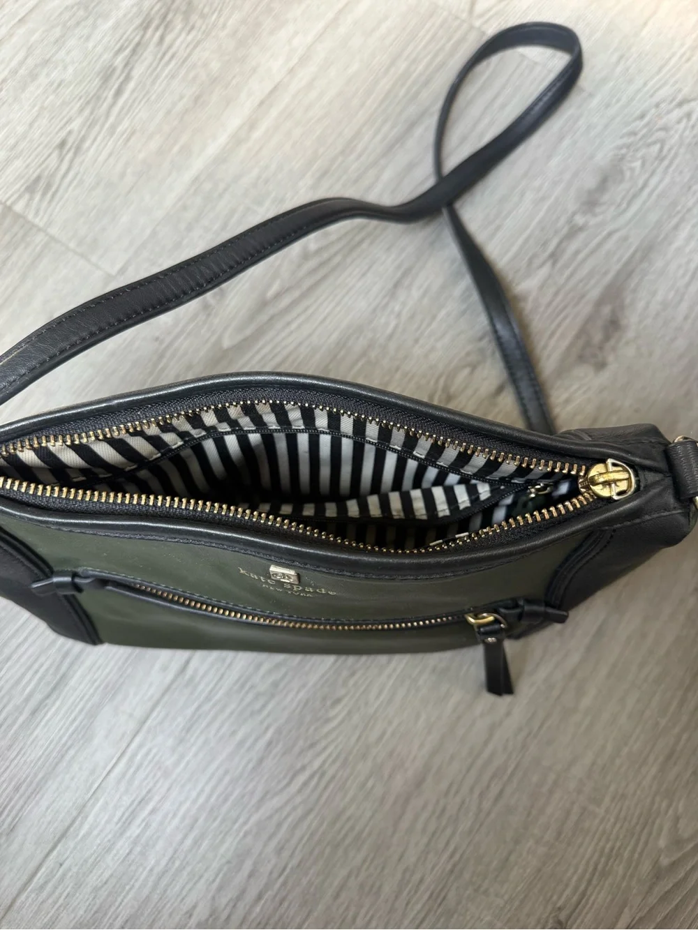 kate spade Olive Green and Black Leather Crossbody Shoulder Bag